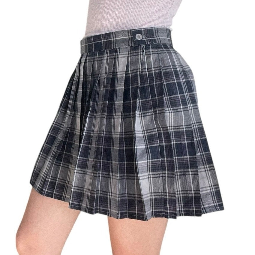 Hug Sunshine Juniors Navy Blue & Grey Plaid Pleated Mini Skirt