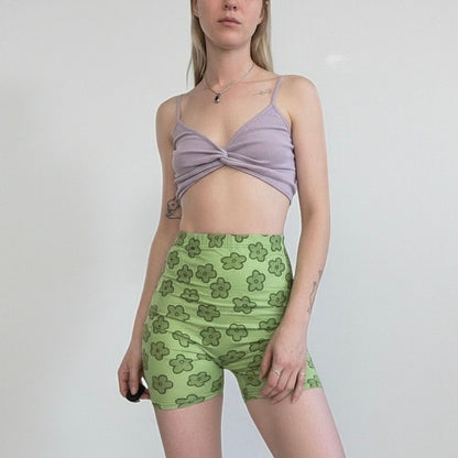 SHEIN Green 70s Flower Print Midi Bike Shorts