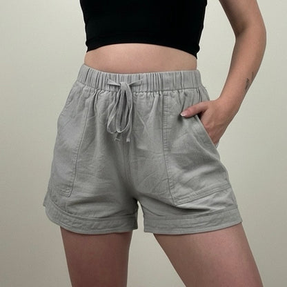 Grey Cotton Drawstring Mini Shorts