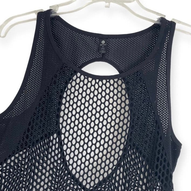 90 Degree by Reflex Black Sheer Mesh Cutout Back Athletic Tank Top