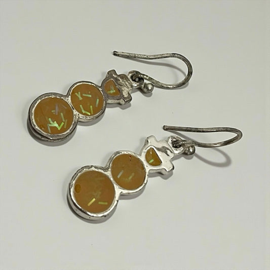 Vintage Snowman Silver & Yellow Glittery Earrings