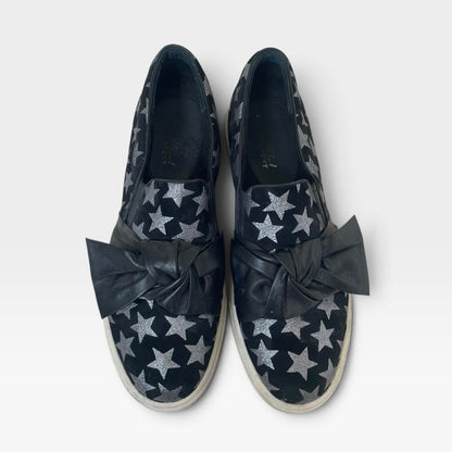 Vaneli Sport Black & Silver Star Print Slip On Sneakers