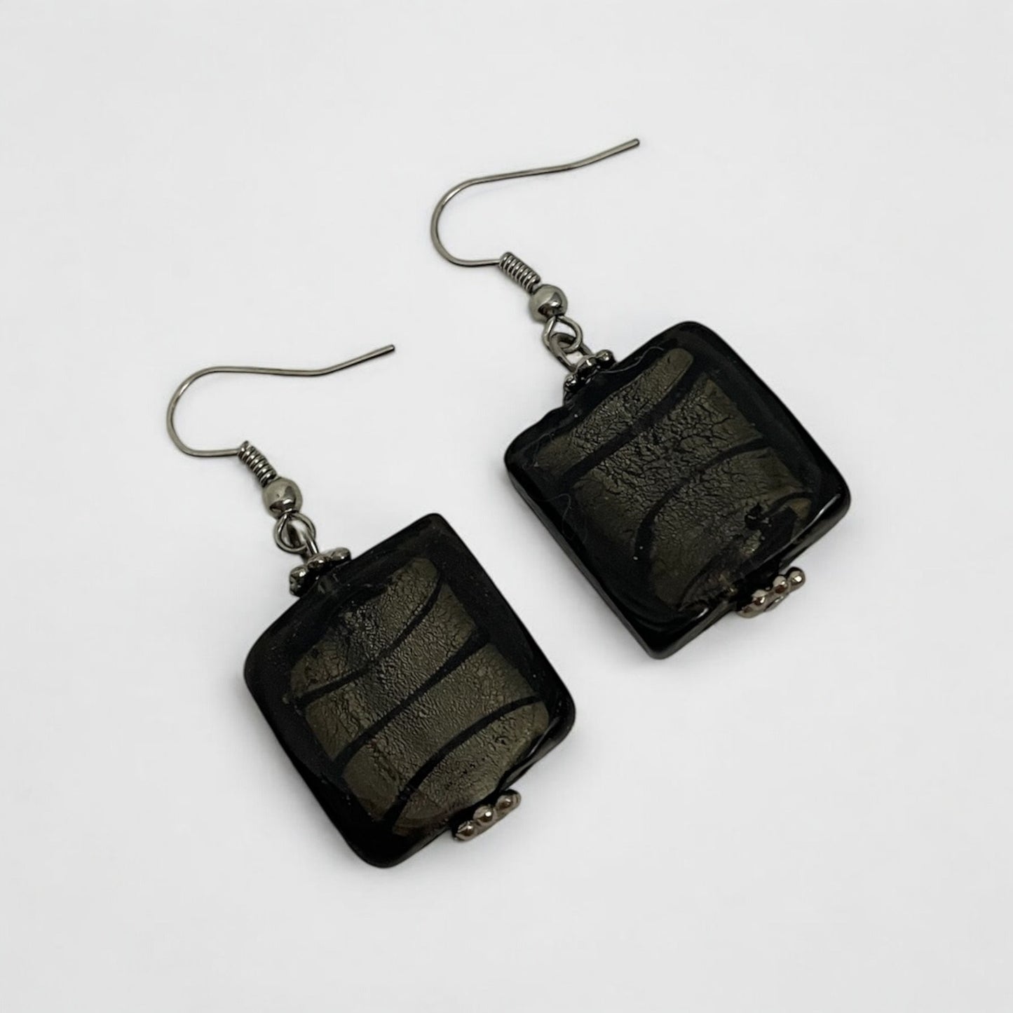 Vintage Translucent Black Square Pendant Earrings