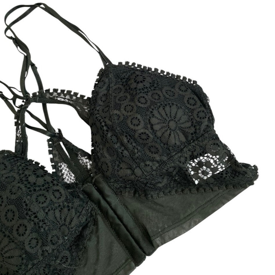 Aerie Dark Green Lace Strappy Back Triangle Padded Bralette