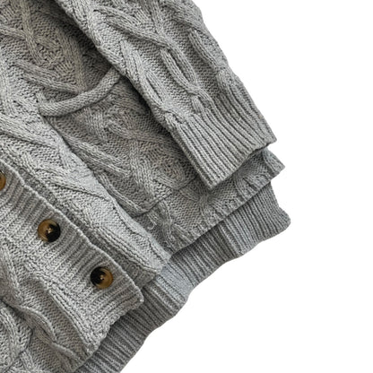 Pink Lily Grey Button Down Metallic Cable Knit Cardigan Sweater