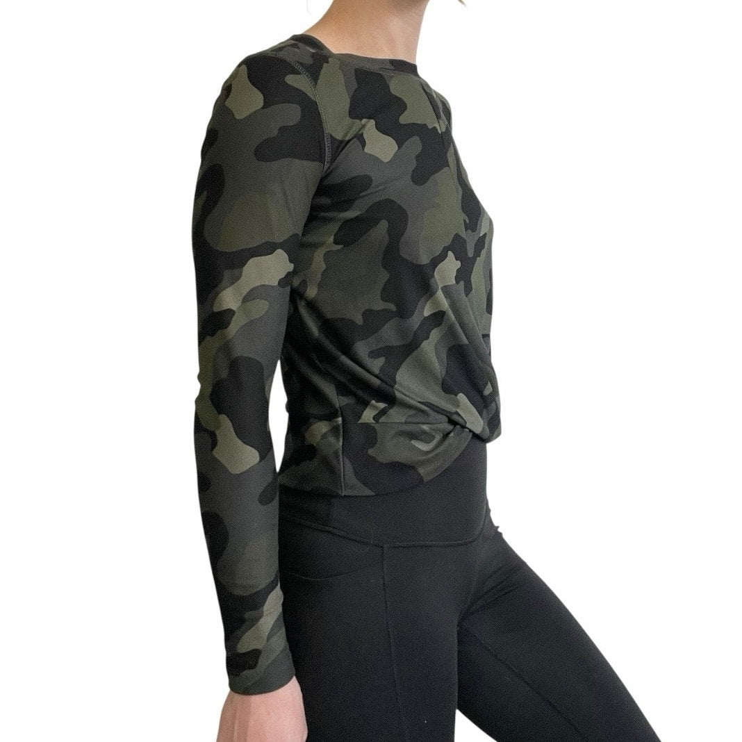 Old Navy Active Breathe On Green Camouflage Long Sleeve Faux Wrap Top