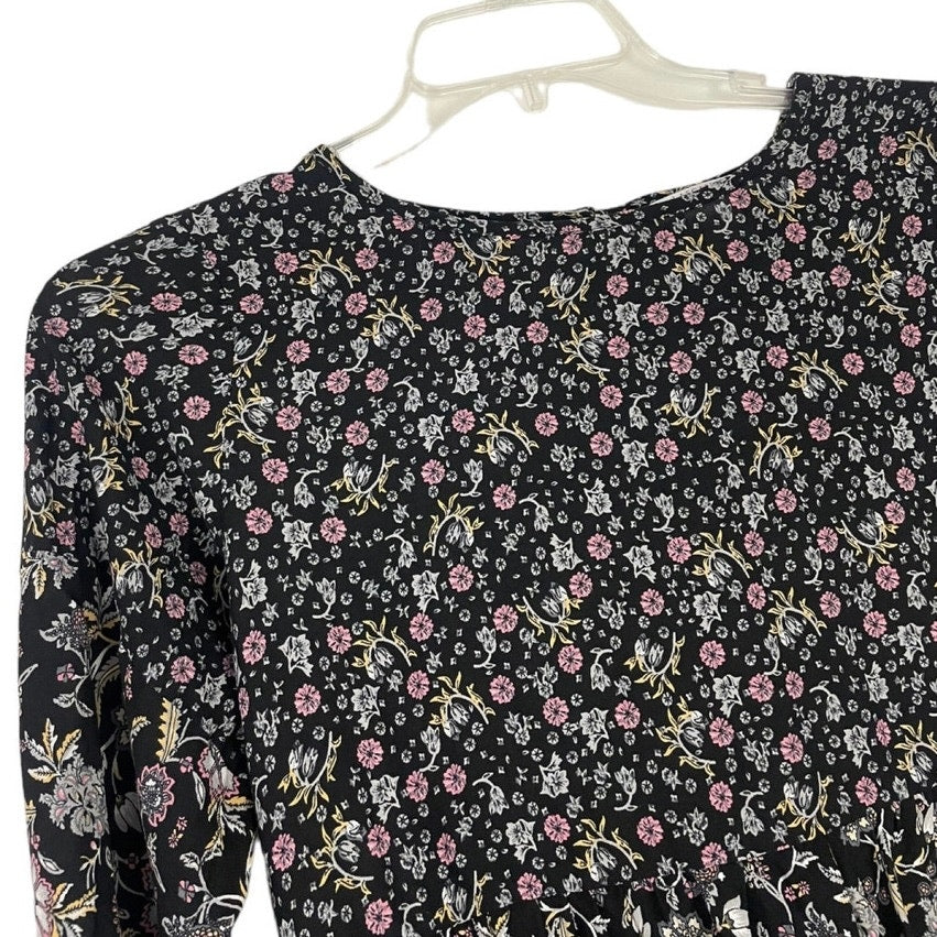 Lascana for Venus Black Floral Long Sleeve Billowy Blouse