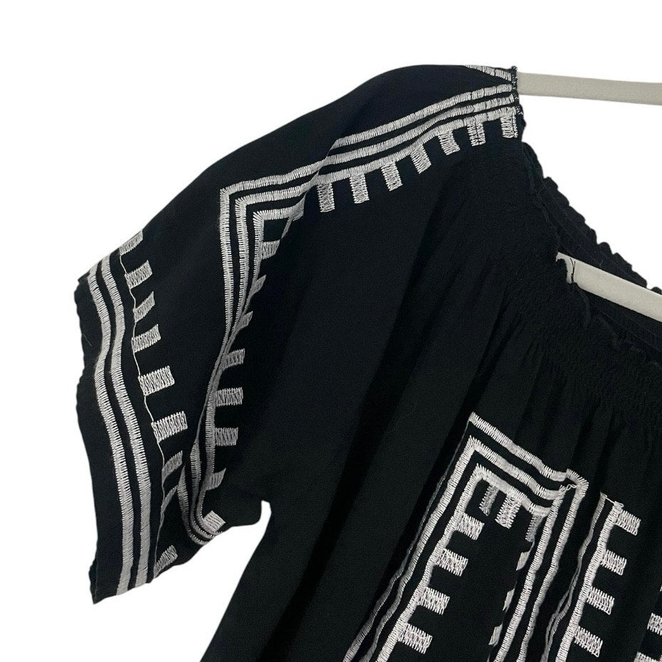 Black & White Embroidered Off the Shoulder Mini Dress