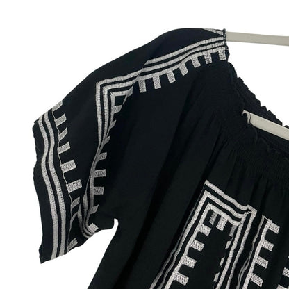 Black & White Embroidered Off the Shoulder Mini Dress