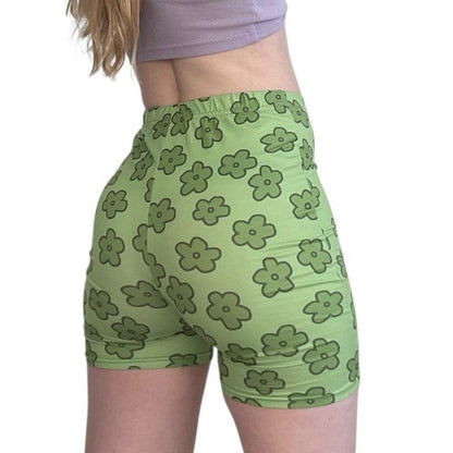 SHEIN Green 70s Flower Print Midi Bike Shorts