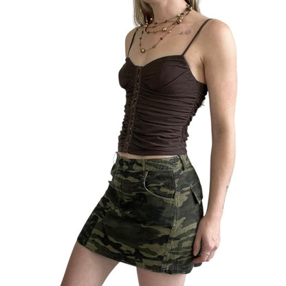Wild Honey Green Camouflage Denim Mini Skirt