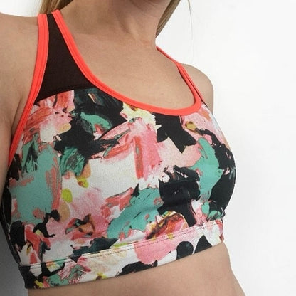 Fabletics Colorful Abstract Floral Print Racerback Sports Bra