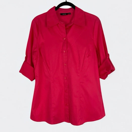 NWT Apt. 9 Essentials Vibrant Rouge Red Button Down Long Sleeve Blouse