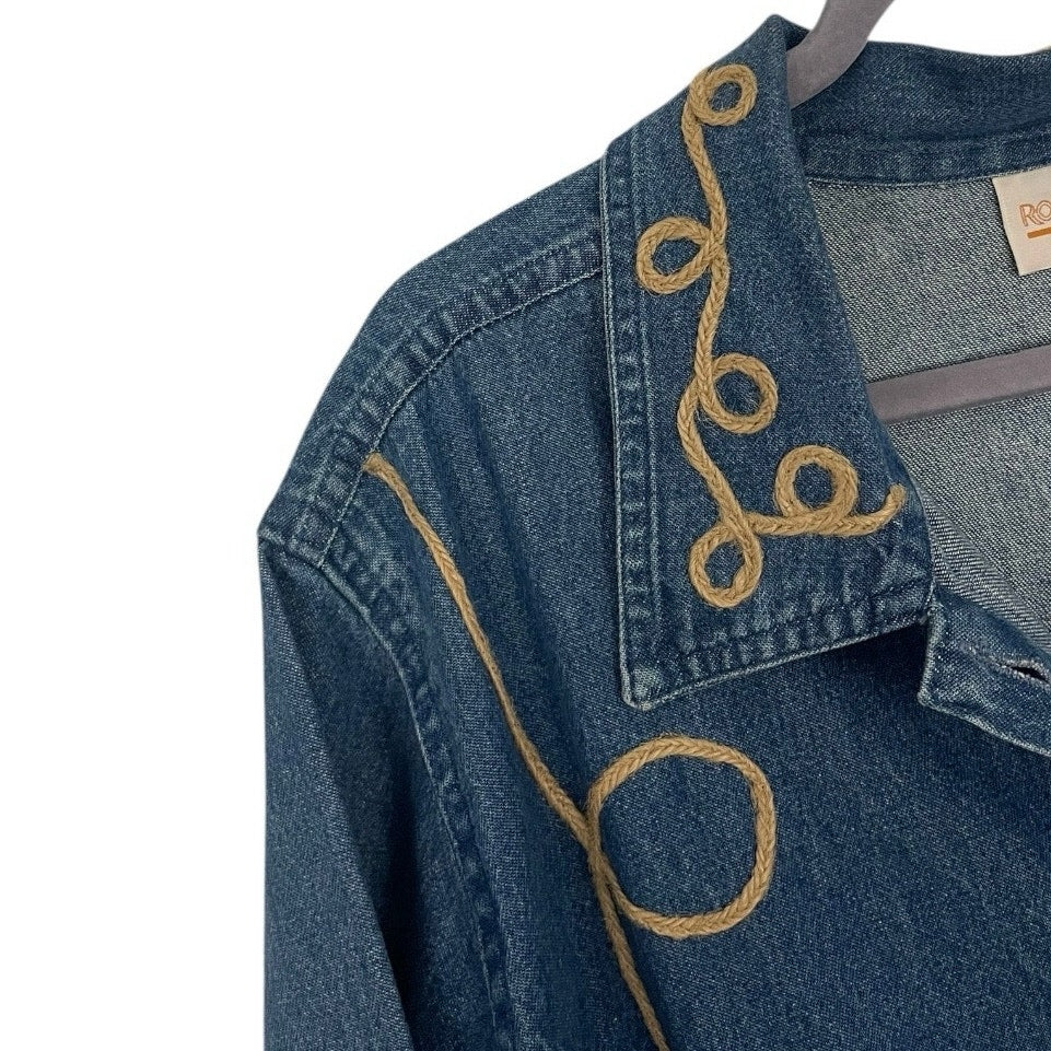 Roaman's Vintage Denim Western Boots Embroidered Button Down Jacket