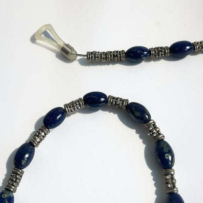Vintage Blue Beaded Glasses Chain with Silver Tone Spacers