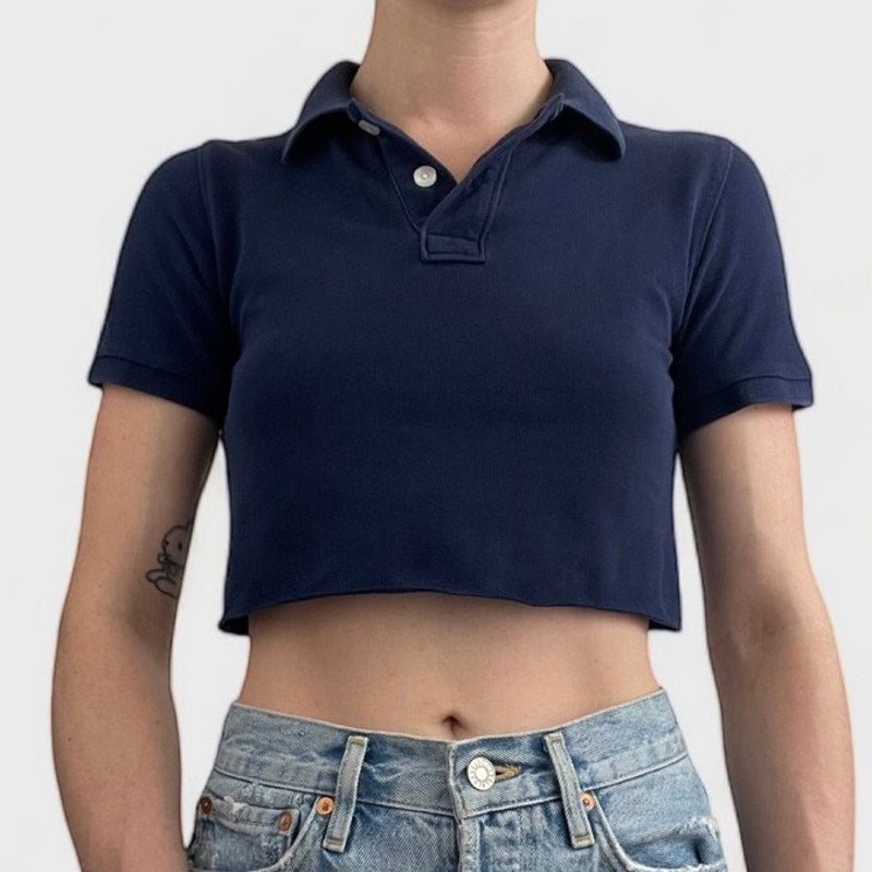 Cat & Jack Navy Blue Cropped Collared Short Sleeve Polo Shirt