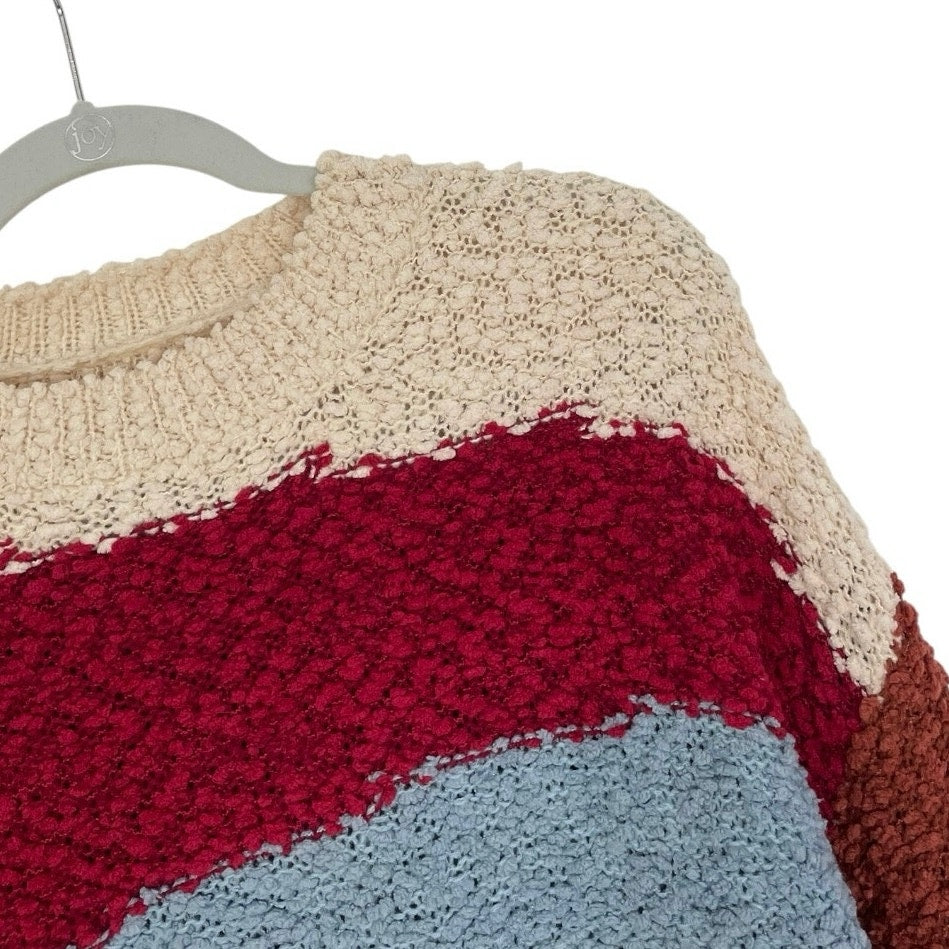 Colorblock Chunky Popcorn Knit Pullover Sweater