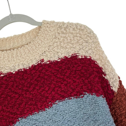 Colorblock Chunky Popcorn Knit Pullover Sweater