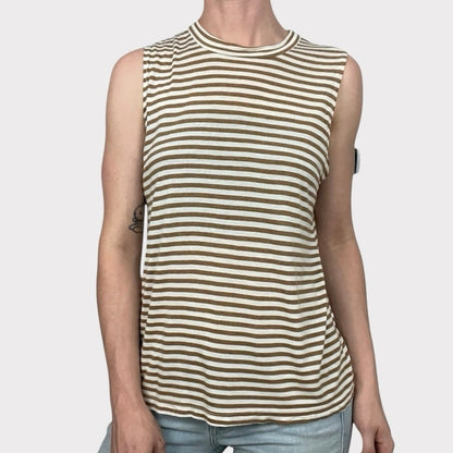 Monrow Brown & White Striped Tank Top