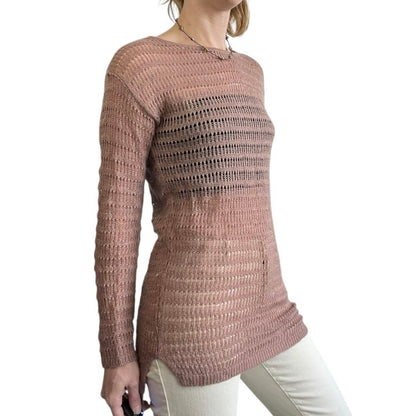 Frenchi Shimmery Pink Long Sleeve Loose Knit Long Blouse