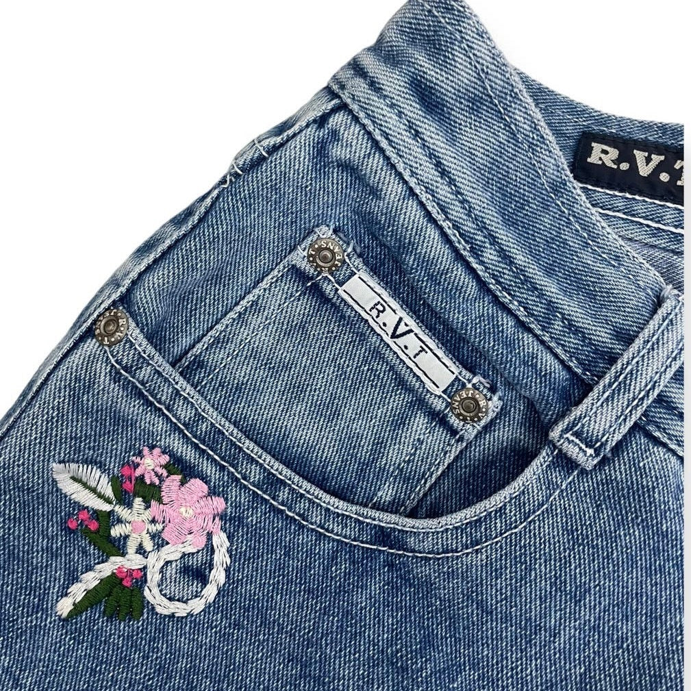 R.V.T Juniors Floral Embroidered Cropped Jeans