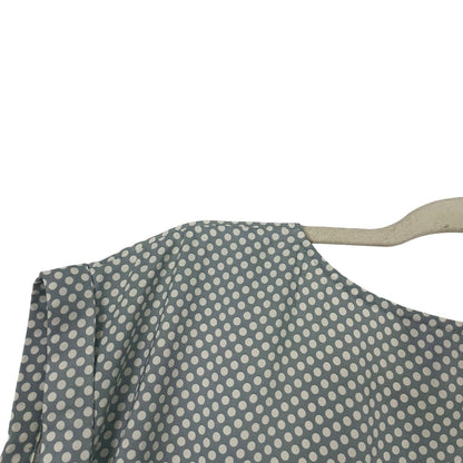 Express Grey & White Polka Dot Quarter Zip V-Neck Cuffed Sleeve Blouse