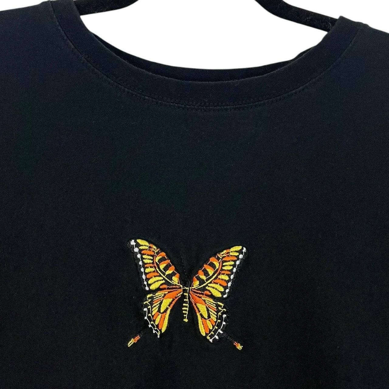 PacSun Black Butterfly Cropped Short Sleeve Tee