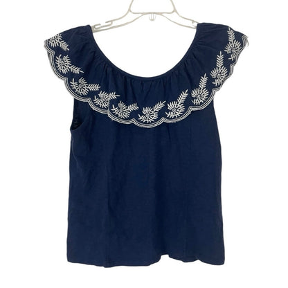 Moulinette Soeurs by Anthropologie Navy & White Boho Off the Shoulder Blouse