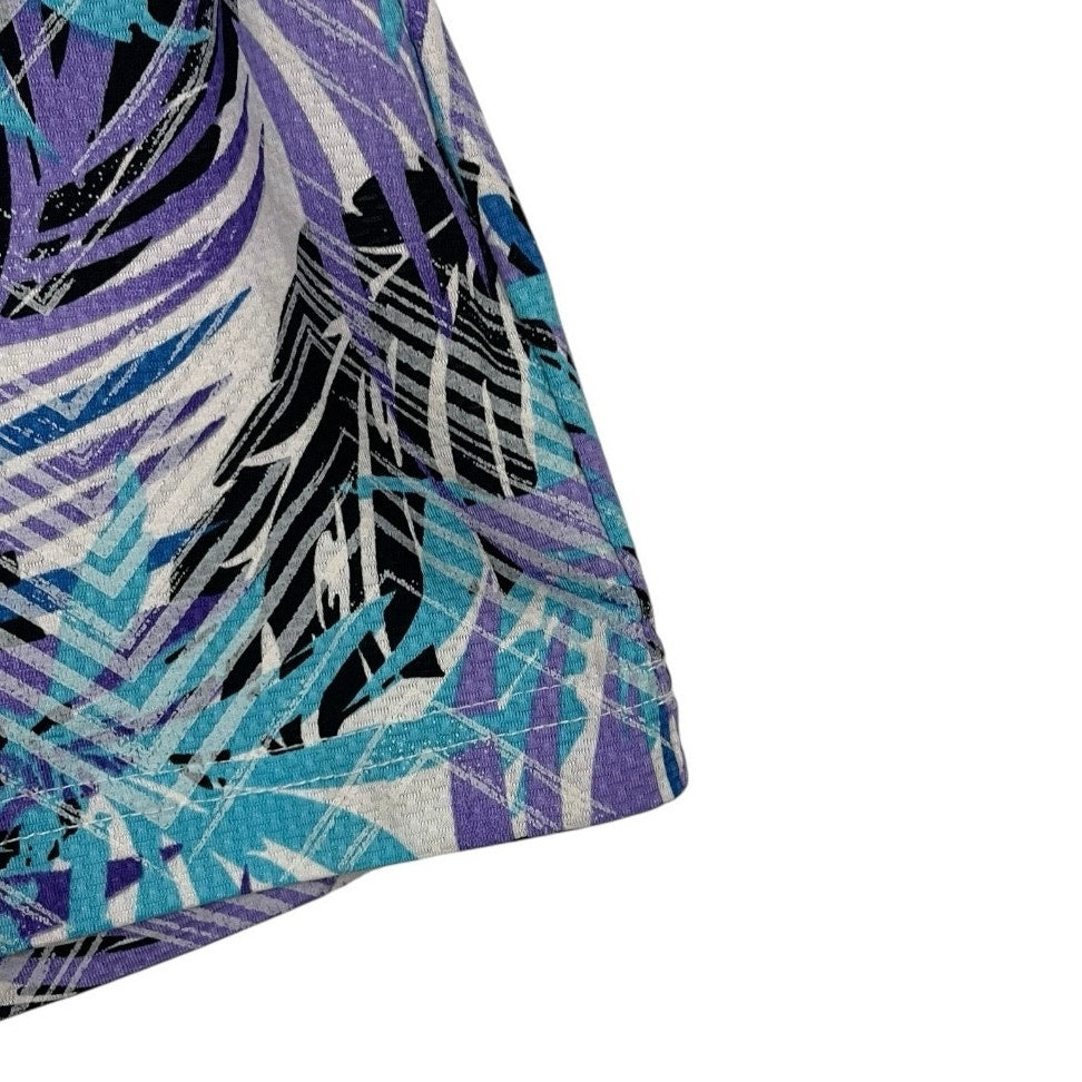 Sport Haley Blue & Purple Tropical Leaf Quarter Zip Active Polo Shirt