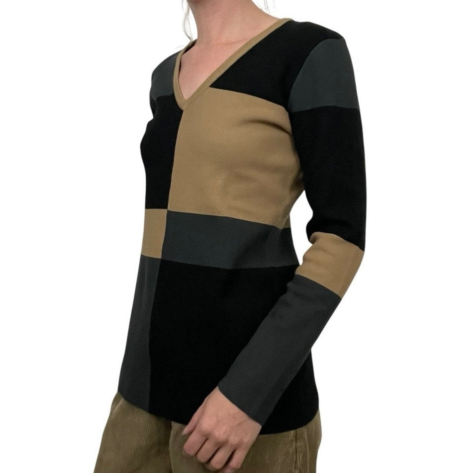Doncaster Brown & Black Color Block V-Neck Sweater