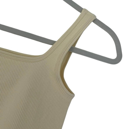 OQQ Cream Ribbed Cropped Tank Top