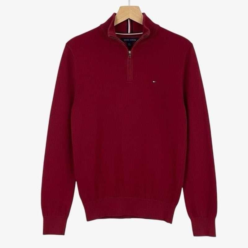 Tommy Hilfiger Mens Red Quarter Zip Sweatshirt