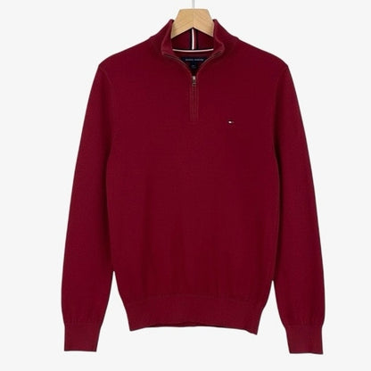 Tommy Hilfiger Mens Red Quarter Zip Sweatshirt
