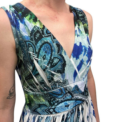 AB Studio Blue & Green Boho Paisley A-Line V-Neck Maxi Dress