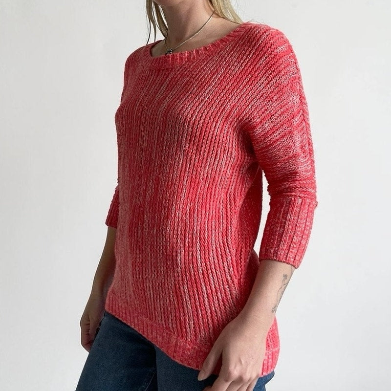 Express Pink Knit Crewneck Cropped Sleeve Sweater