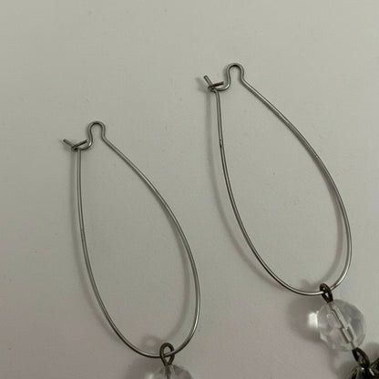 Silver Leaf Pendant Beaded Dangle Statement Earrings