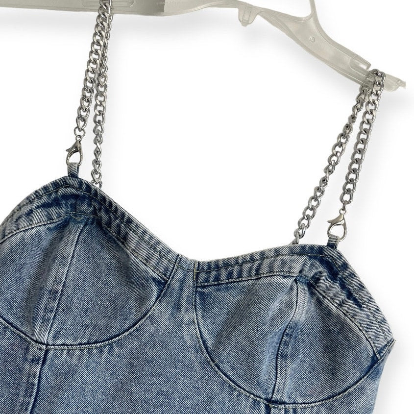 Forever 21 Denim Cropped Chain Straps Tank Top