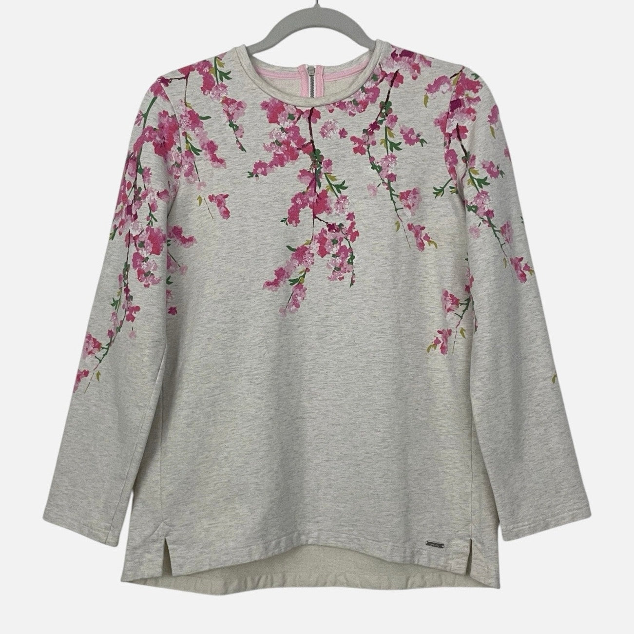 Joules Grey & Pink Floral Blossom Long Sleeve Top