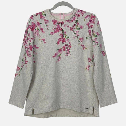 Joules Grey & Pink Floral Blossom Long Sleeve Top