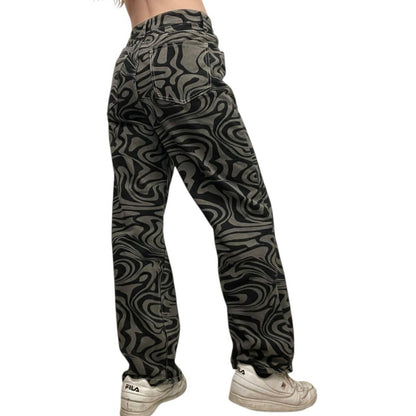 SHEIN High Rise Grey & Black Abstract Swirl Denim Statement Pants