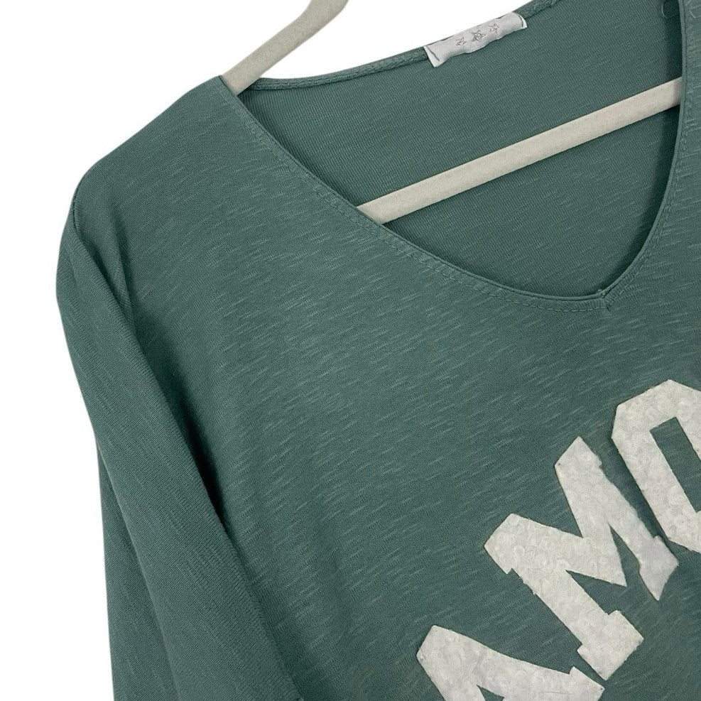 No Boundaries Green Amour 3 Star Embroidered Long Sleeve V-Neck Top