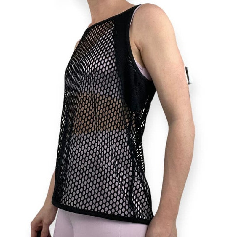 90 Degree by Reflex Black Sheer Mesh Cutout Back Athletic Tank Top