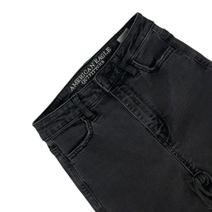 American Eagle Distressed Black Super Stretch Super Hi-Rise Jegging