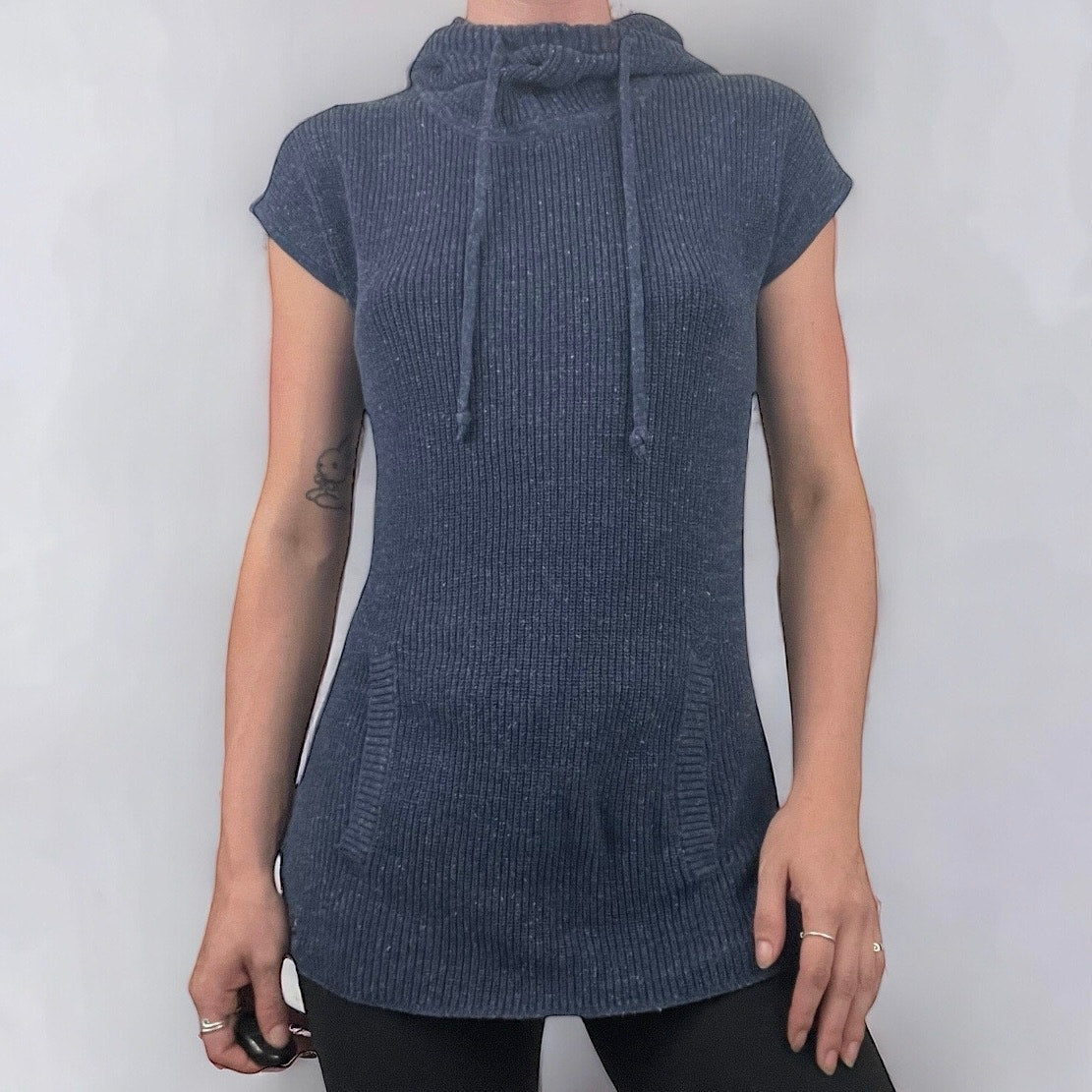 Athleta Navy Blue Soft Knit Sleeveless Hoodie