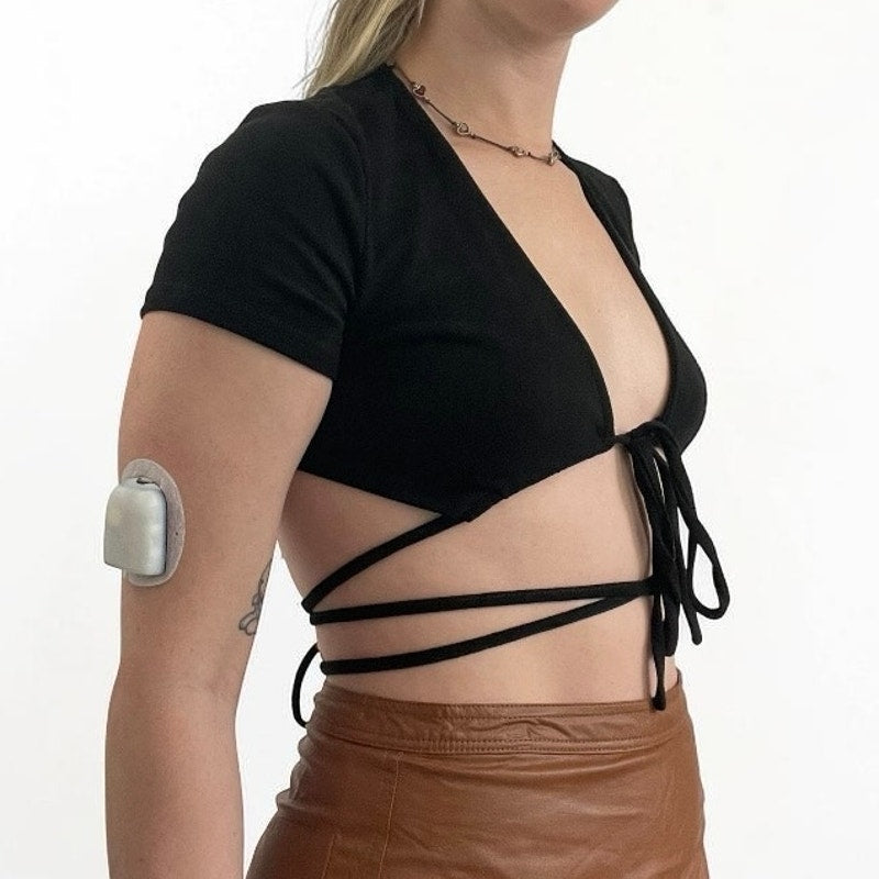 Adika Black Wraparound Tie Front Cropped Top