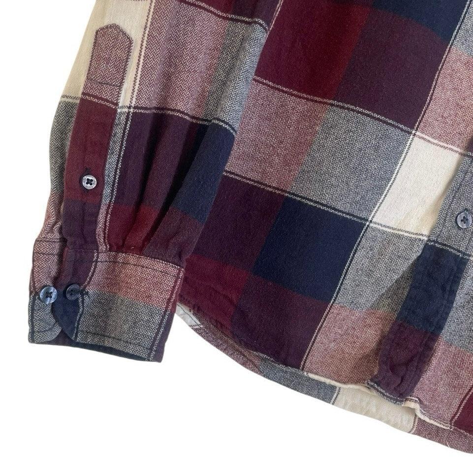 Coastal Mens Red & Navy Plaid Button Down Flannel Shirt