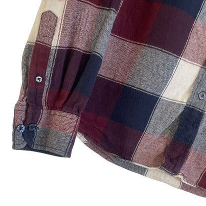Coastal Mens Red & Navy Plaid Button Down Flannel Shirt