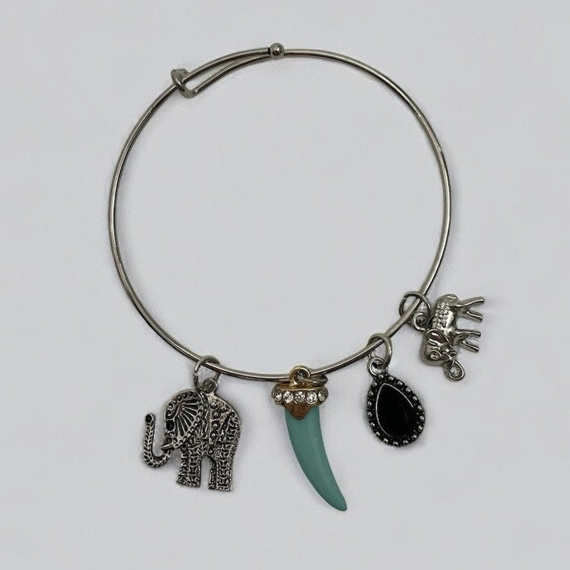 Vintage Boho Elephant Pendant Silver Charm Bracelet