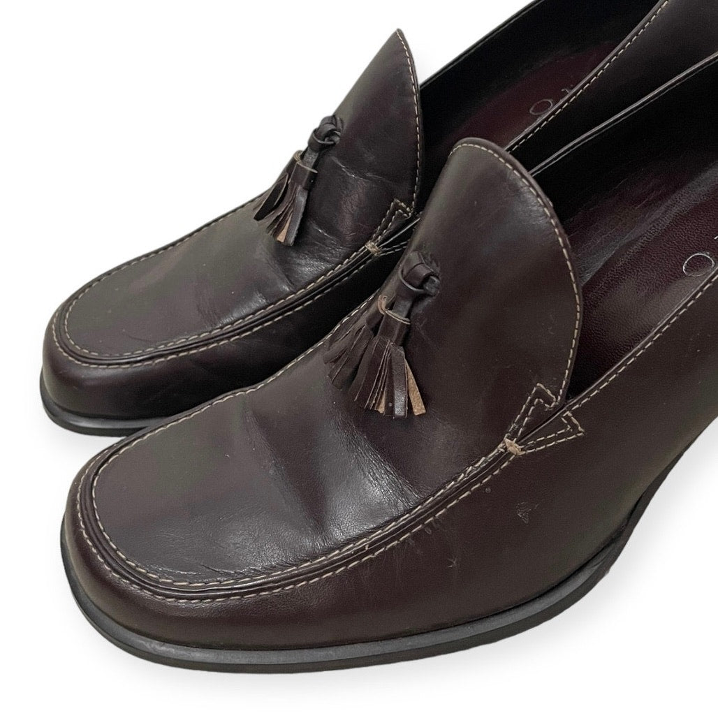 Franco Sarto Brown Leather Heeled Mules