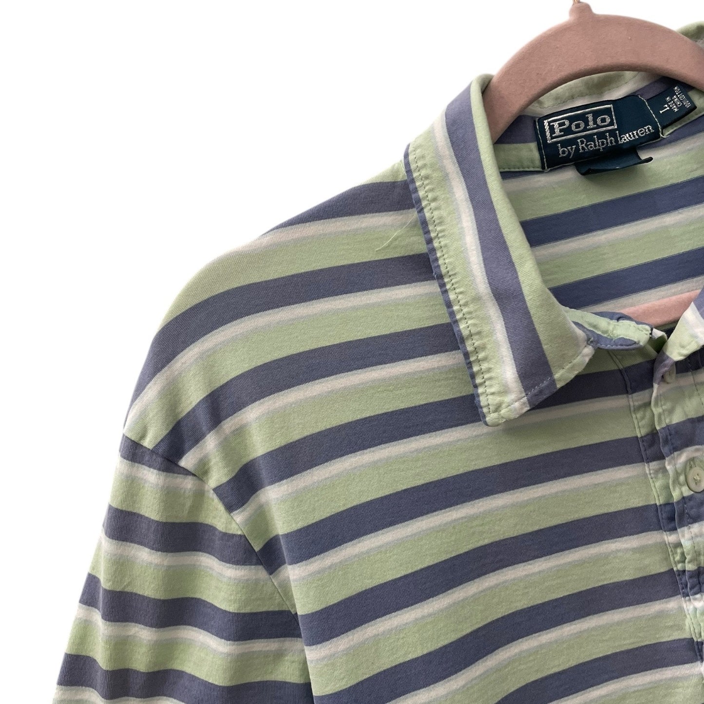 Polo by Ralph Lauren Custom Fit Mens Green & Blue Striped Short Sleeve Polo